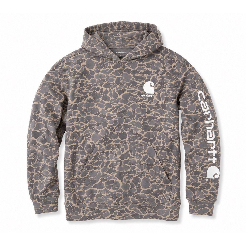Carhartt Boys Duck Camo Graphic Hoodie Sweatshirt M 10/12 CA6773T Brown Grey